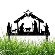 Christmas Nativity Metal Sign - Waterproof Sturdy, Elegant Silhouette | Nativity Scene Yard Stakes for Holiday Décor, Winter Outdoor Display, Religious Home Decoration, and Themed Party Ornaments