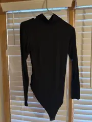 MANGOPOP Womens Size Small Long Sleeve Bodysuit Mock Turtleneck Black!!