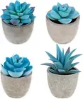 Set of 4 Blue Fake Succulents, Artificial Succulents Plants, Blue Home Decor Sma