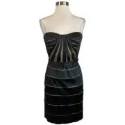 Aidan Mattox Women's Cocktail Dress Size 8 Black Satin Strapless Belted Sheath