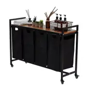 Laundry Hamper, 4 X 36L Laundry Bags & 2 Tier Adjustable Storage Shelf, Pull-...