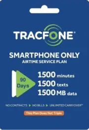 TracFone 90 Days Service Plan + 1500 Minutes/ 1500 Text/ 1500 Data