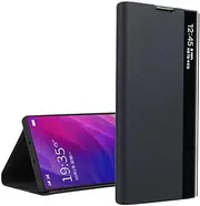 [Yidai-Silu] Galaxy A73 Smart Case 【Business,Smart Window, Wake/Sleep Function 】 Leather Flip View Case Shockproof Anti-Scratch Stand TPU Folio Cover for Samsung Galaxy A73 6,7" - Black