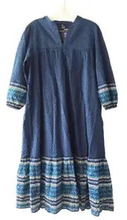 UNIQLO × ANNA SUI Midi Peasant Dress Blue Floral Cotton Print w Slip Size M NEW