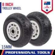 2x 8inch Hand Trolley Wheel Puncture Proof Solid Jockey Caster Wheels 15mm Bore