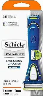 Schick - Hydro 5 Groomer Kit for Men, 4-In-1 Power Trimmer, 1 Refill and Battery, Flip Back Trimmer, Hydrating Gel Pools, 5 Blade Cartridge with Skin Guards