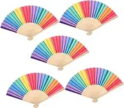 CORHAD 5pcs Rainbow Folding Hand Fan Traditional Dance Fan for Weddings Parties and Decorations Lightweight Smooth Operation Vintage Style Vibrant Design