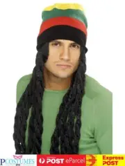 Rasta Hat Wig Reggae Cap Jamaican Beanie Dreadlock Bob Marley Weed Costume