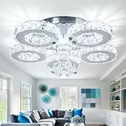 FRIXCHUR Crystal Chandelier LED Ceiling Light 5 Rings Modern Chandeliers Flush Mount Light Fixture for Living Room Bedroom Kitchen (Cool White)