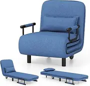 Giantex Convertible Sofa Bed, 3-in-1 Folding Sleeper Chair with 5-Position Adjustable Backrest, Wheels, 2 Legs, Recliner Chaise Lounge with Pillow, Armchairs for Nursery Living Room Office (Blue)
