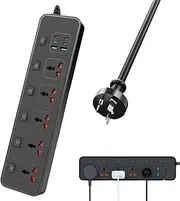 Power Board Individual Switch - 3250W Power Strip with 5 AC Outlets, 2 USB A and 4 USB C, Powerboard 1.8M Extension Cord for Home and Office, Overload Protection (Black)