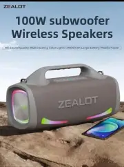 Zealot S79 100W Wireless Speaker, Outdoor Portable Subwoofer, Grey