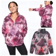 VS VICTORIAS SECRET PINK VARSITY HALF ZIP PULLOVER SWEATER JACKET TOP TIE DYE L