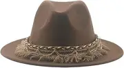 [Generic] Women Fashion Wide Brim Fedora Hat Unisex Mens Felt Hat Panama Hats Vintage Casual Jazz Hats 19 60-62cm, 19, One Size, 19, One Size
