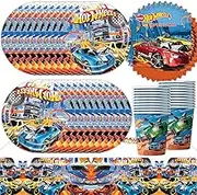 61Pcs Hot Car Birthday Party Tableware Set, Race Car Party Tableware Set, Kids Birthday Party Supplies, Boys Party Decorations, Race Car Plates Cups Tissue Paper Napkins Tablecloth (20 Guests）
