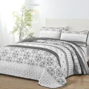 Boho Quilt Set King Bohemian Striped Patchwork Bedspread King 104"×90" Grey
