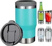 PCSCER 4 in 1 Travel Mug and Can Insulator for 12 oz Can and Beer Bottle. Stainless steel Vacuum Insulated Cup and Thermocooler. (Light blue)