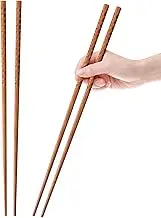 16.5 Inches Cooking Chopsticks, 2 Pairs Wooden Long Chop Sticks Reusable for Noodles Frying Hotpot, Japanese Extra Long Anti-Slip Chopsticks