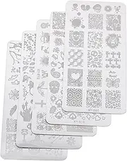 5pcs Nail Print Template Stamps Plates Nail Art Brushes Stickers Manicure Kit Decals Nail Plate Template Nail Art Tools Nail Clipper Palette Orange Gel Nail Polish Stainless Steel