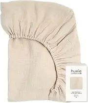 Huxie Mini Crib Sheets – Organic Cotton Muslin Fitted Crib Sheet – Fitted for Pack and Play 24" x 38" Ultra-Soft and Breathable (Fog)