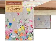 Maison d'Hermine 100% Cotton Table Runner, 50 cm x 150 cm, Decorative Washable Table Runner, Easter Table Runner for Dining, Buffet Parties and Weddings, Jardin D'Ete - Fog - Spring/Summer