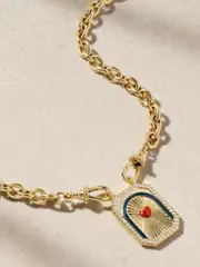 [Marie Lichtenberg] Marie Lichtenberg - Heart Mini Scap 14-karat Gold, Cord, Enamel And Diamond Necklace - Red - One size One size Red