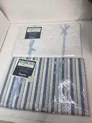 (2) Wamsutta Supercale Plus Sheet White & Blue Stripe Flat No Iron NOS