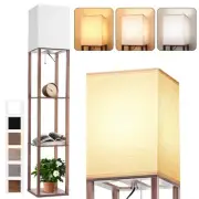 Floor Lamp with Shelves for Living Room Walnut Brown, Shelf Floor Lamp with 3...