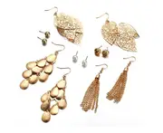 6Pcs Artificial Pearl Earrings With Hollow Leaves And Woven Earrings