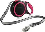 8M Retractable Dog Lead, Flexible Extended Retractable Lead Heavy Duty Leash Up to 50 KG with Easy One Button Brake & Lock Safety System for Pets Training, Walking, Jogging Pink