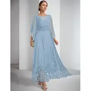 A-Line Dress Mother of the Bride Dress Elegant Sparkle Shine Jewel Neck Ankle Length Chiffon Long Sleeve with Lace Embroidery Solid Color 2025