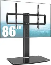 Hemudu Universal TV Stand/Base Tabletop TV Stand with Wall Mount for 40 to 86 inch 5 Level Height Adjustable, Heavy Duty Tempered Glass Base, Holds up to 66kgs Screens, HT03B-003P…
