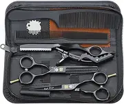 5.5 inch Purple Hair Cutting Scissors Set with Razor, Leather Scissors Case, Barber Hair Cutting Shears Hair Thinning/Texturizing Shears for Professional Hairdresser or Home Use (Black)