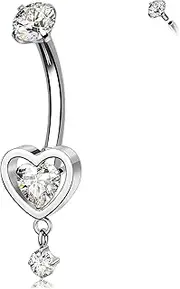 [Melighting] CZ Naval Ring Titanium Belly Bars Heart Belly Button Ring 14G Button Piercing Jewellery Internally Threaded Belly Barbell for Women 10mm, 14G 10mm, Titanium