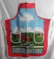 RED WHITE GREEN BLUE W/ POCKETS PRINTED COWS BARN FENCE GRASS MOUNTAIN APRON
