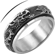 [xuanhang] Mens Stainless Steel Dragon Spinner Fidget Rings For Men Women,Silver Rotatable Vintage Dragon Signet Carved Biker Band Anxiety Ring For Men,Man Punk Motorcycle Ring Jewelry,Size 7-12