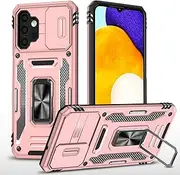 Slide Camera Cover for Samsung Galaxy A13 5G/4G/A04S,Kickstand with Built-in 360° Rotate Magnetic Ring Stand Shockproof Protective Armor Cover,Rose Gold