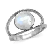 Natural Moonstone White Gold Plated 925 Sterling Silver Solitaire Ring