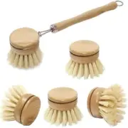 Natural Bamboo Pot Dish Scrub Brush Set with Handle, Wooden Kitchen Dish Brush,