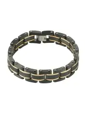 [Cudworth] Stainless Steel & Ion Plated Black &Ion Plated 14k Gold Link Bracelet in Black