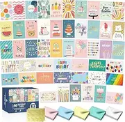 100 Pcs Happy Birthday Cards Bulk with Envelopes, Box Of Birthday Cards Assorted Birthday Cards Pack Funny Assortment Greeting Cards for Kids and Adults