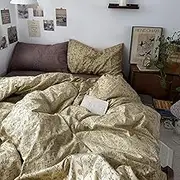 MKXI Beige & Brown Vintage Floral Duvet Cover Set Full Size - 3 Piece Soft&Breathable Boho Bedding Set with Geometric Patterns, 100% Cotton Aesthetic Duvet Cover with Zipper Ties & Pillowcases