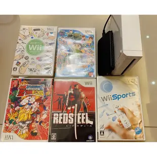 二手 Wii 系統主機+ 500G行動硬碟+五遙控器+四搖桿+正版遊戲片五片+遊戲地墊