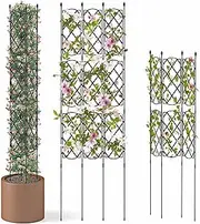 Costway Garden Trellis for Climbing Plants, 3-Pack Outdoor Plant Support Frame, Rustproof Metal Flower Rose Stand Cage for Raised Garden Bed, Potted Plants, Indoor Outdoor Privacy Screen Trellis