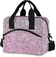 RPLIFE Silver Pink Glitter Lunch Tote Box Cooler Lunch Bags Insulated, Cooler Bags Large, 11.4×7.1× 9.5 Inches Kids Lunch Box for Girls