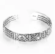 Cuff Bangle Chain Bracelets,925 Sterling Silver Bracelet Vintage Pisces Cuff Bangle Hand Carve Bracelet Ladies Silver Jewellery Birthday Gifts for Sisters Friend Couples Mom