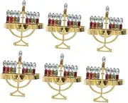 Ciieeo 6pcs Hanukkah Napkin Rings Menorah Decorations Jewish Holiday Table Decor Silver Metal Napkin Holders for Party