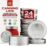 FORJARS Wide Mouth Canning Lids and Rings – 24 Pcs / 12 Sets - Airtight Seals on Mason Jars to Preserve Food for Meal Prep - 2.7 In. Stainless Steel and Bands with Silicone Seals – Canning Supplies
