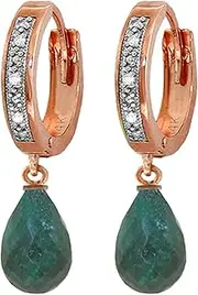 [Galaxy Gold GG] 14k Rose Gold Hoop Earrings with Diamonds and Emeralds