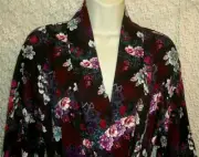 Natori Small Long Wrap Robe Zen Garden Long Sleeve Pockets Black Lilac/Pink NWT
